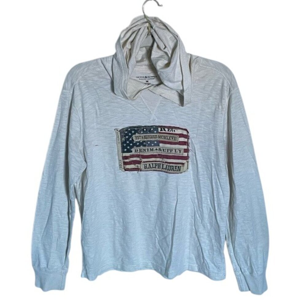 Ralph Lauren Denim & Supply Gray Hooded Sweatshirt Size Medium 47849